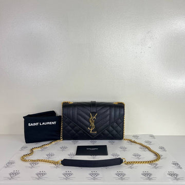 [PRE LOVED] YSL Small Envelope in Black Grain De Poudre Leather GHW