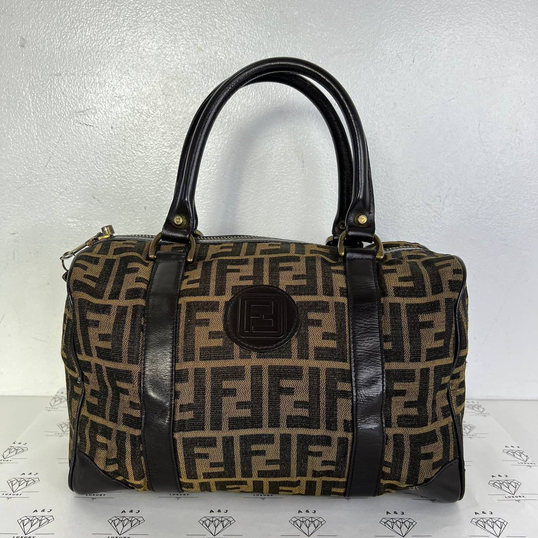[PRE LOVED] Fendi Zucca Boston Bag in Brown GHW