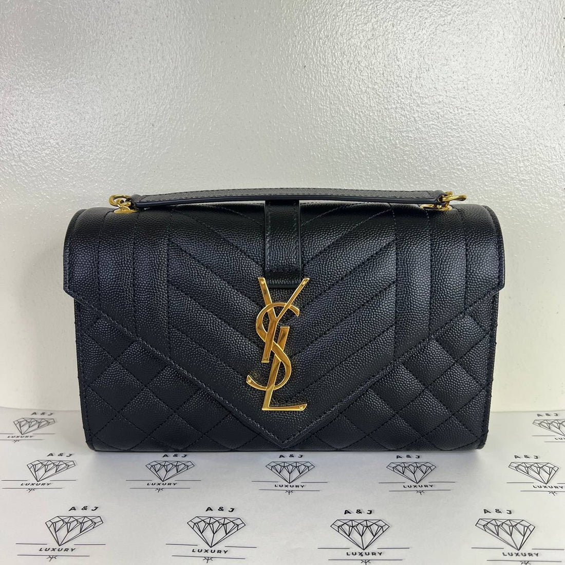 [PRE LOVED] YSL Small Envelope in Black Grain De Poudre Leather GHW