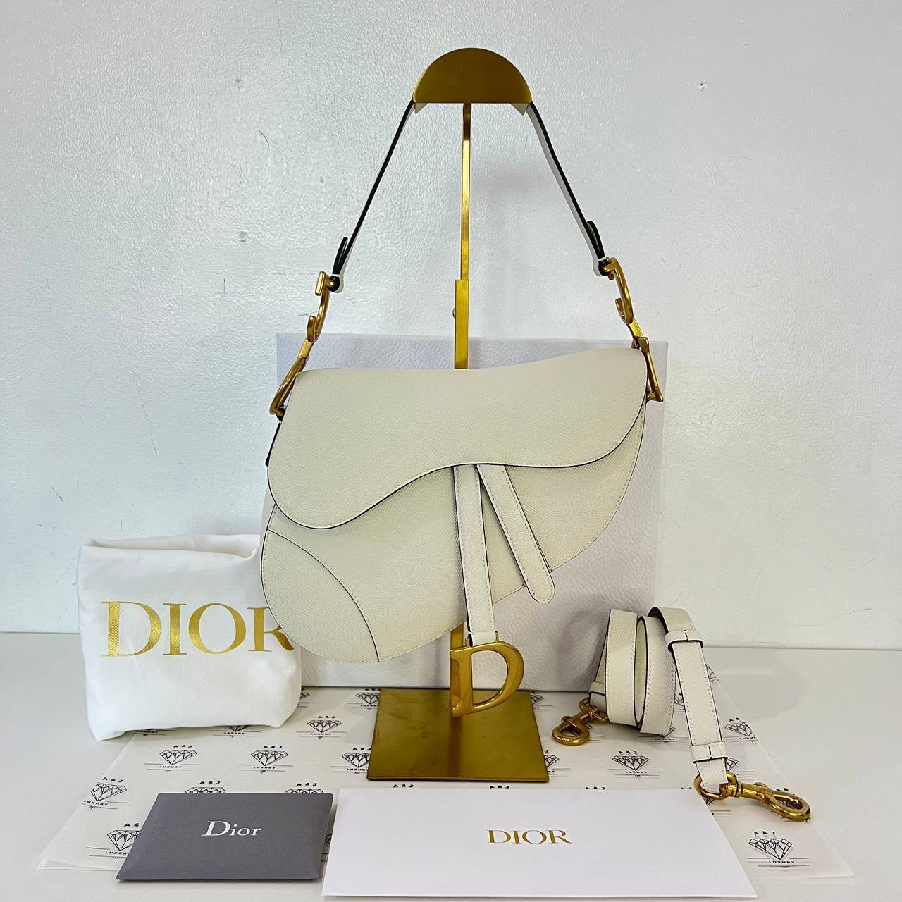 [PRE LOVED] Christian Dior Saddle Bag with Strap in Latte Grained Calfskin Leather GHW (2022)