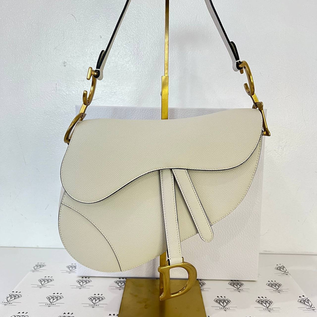 [PRE LOVED] Christian Dior Saddle Bag with Strap in Latte Grained Calfskin Leather GHW (2022)