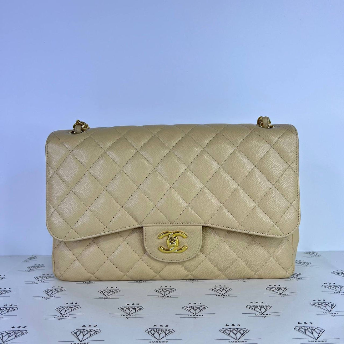 [PRE LOVED] Chanel Classic Jumbo Double Flap in Beige Clair Caviar Leather GHW (Series 23)