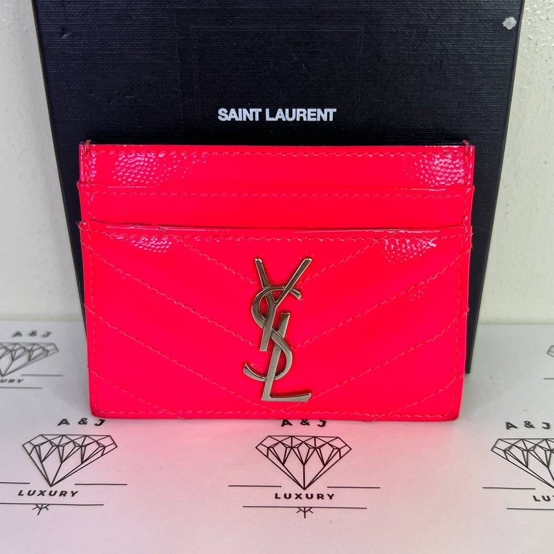 [PRE LOVED] YSL Flat Cardholder in Pink Patent Leather SHW
