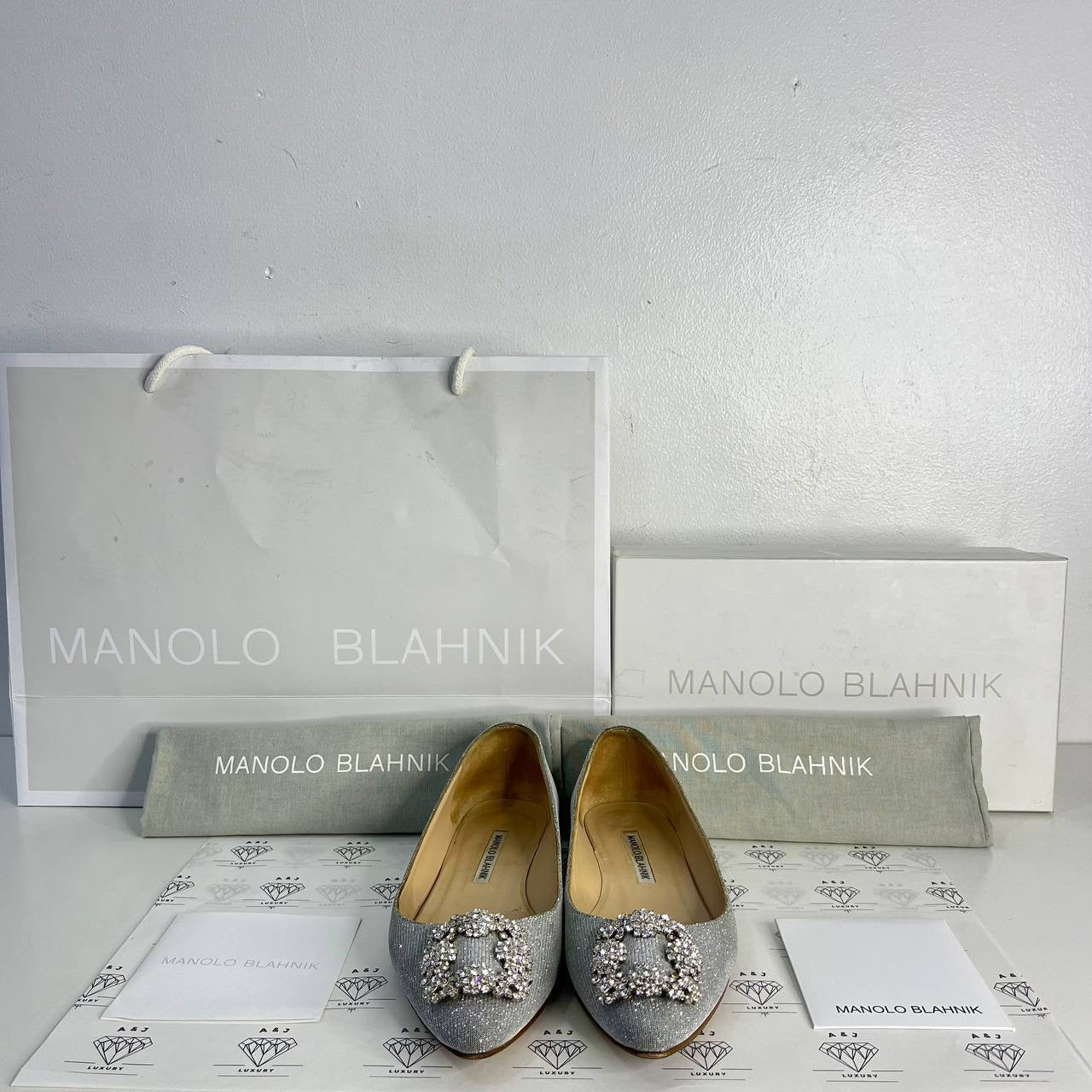 [PRE LOVED] Manolo Blahnik Hangisi Flats in Silver Size 36.5EU