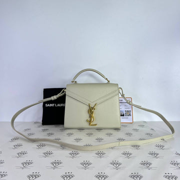 [PRE LOVED] YSL Mini Cassandra Top Handle in White Grain De Poudre GHW