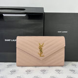 [PRE LOVED] YSL Medium Wallet on Chain in Pink Grain De Poudre Leather GHW