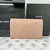 [PRE LOVED] YSL Medium Wallet on Chain in Pink Grain De Poudre Leather GHW