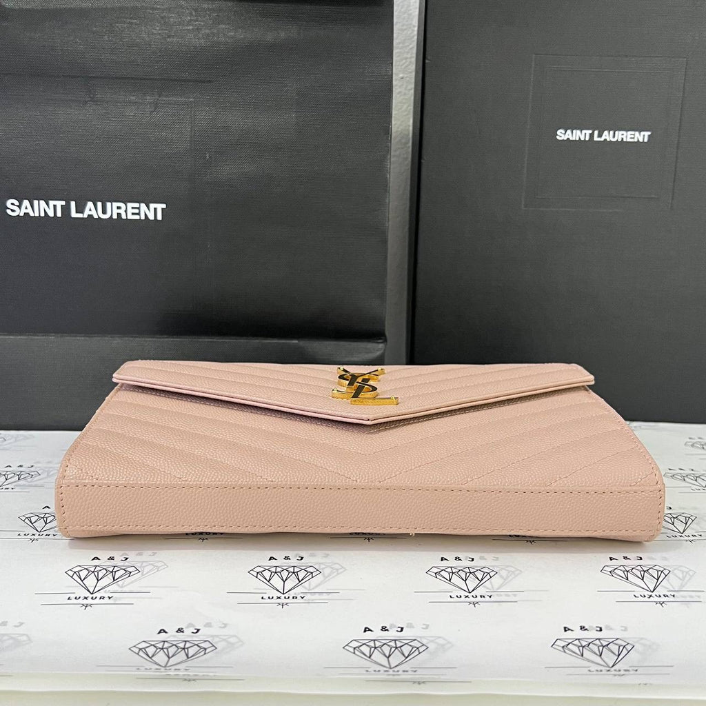 [PRE LOVED] YSL Medium Wallet on Chain in Pink Grain De Poudre Leather GHW