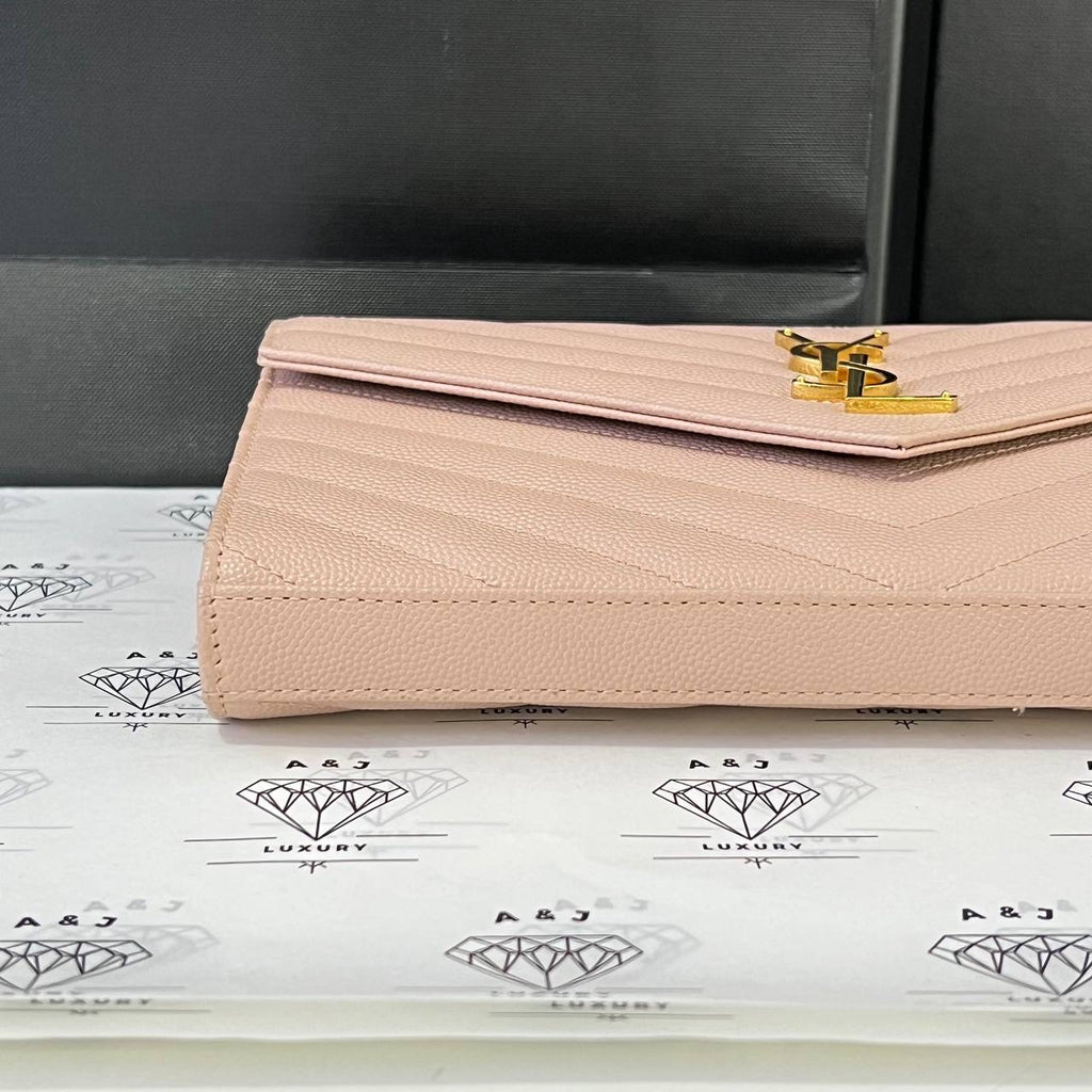 [PRE LOVED] YSL Medium Wallet on Chain in Pink Grain De Poudre Leather GHW