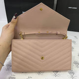 [PRE LOVED] YSL Medium Wallet on Chain in Pink Grain De Poudre Leather GHW