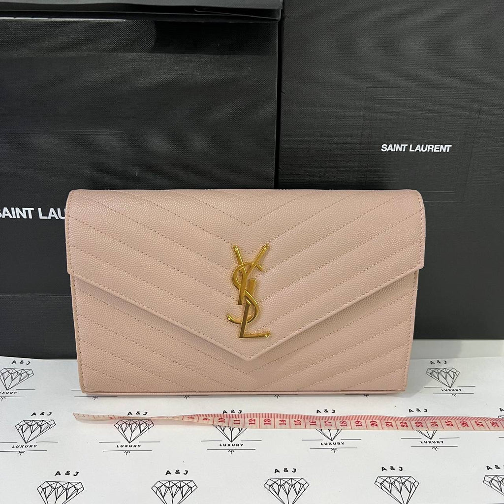 [PRE LOVED] YSL Medium Wallet on Chain in Pink Grain De Poudre Leather GHW