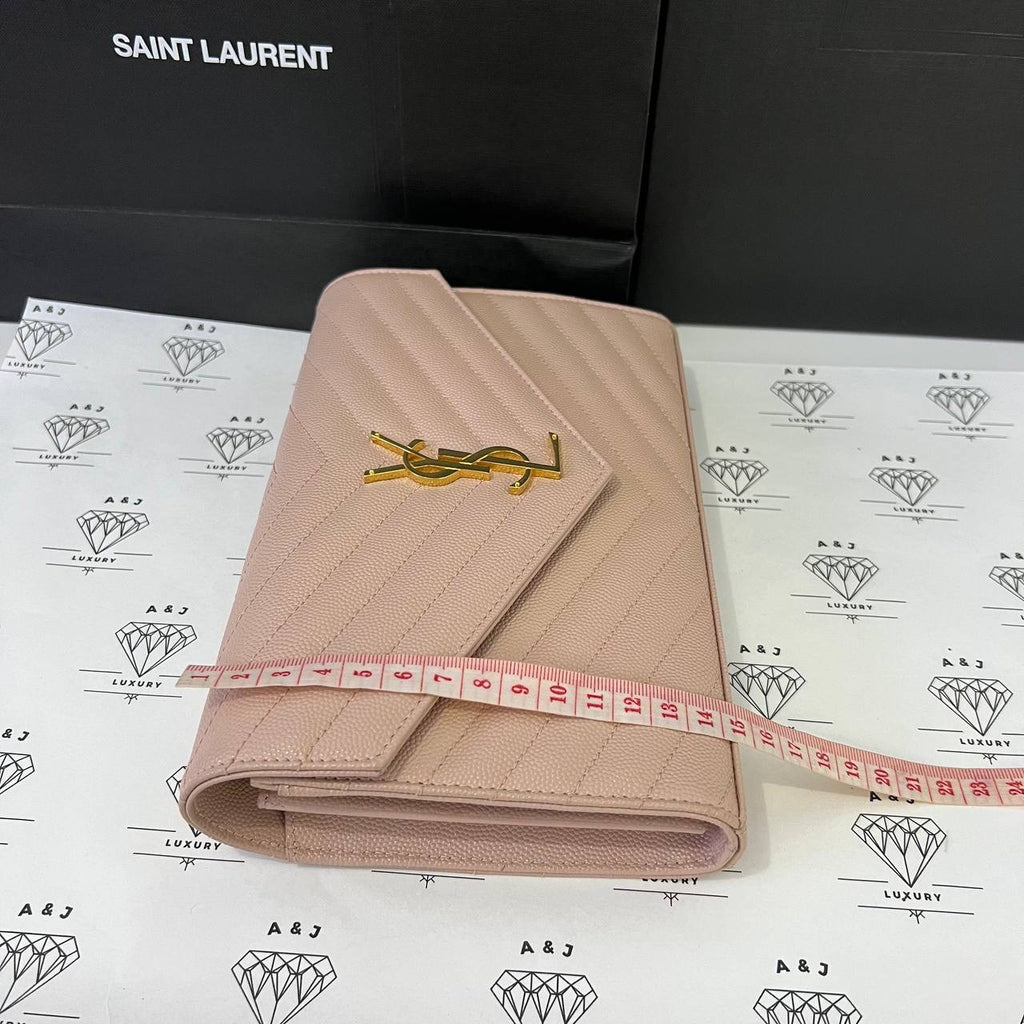 [PRE LOVED] YSL Medium Wallet on Chain in Pink Grain De Poudre Leather GHW