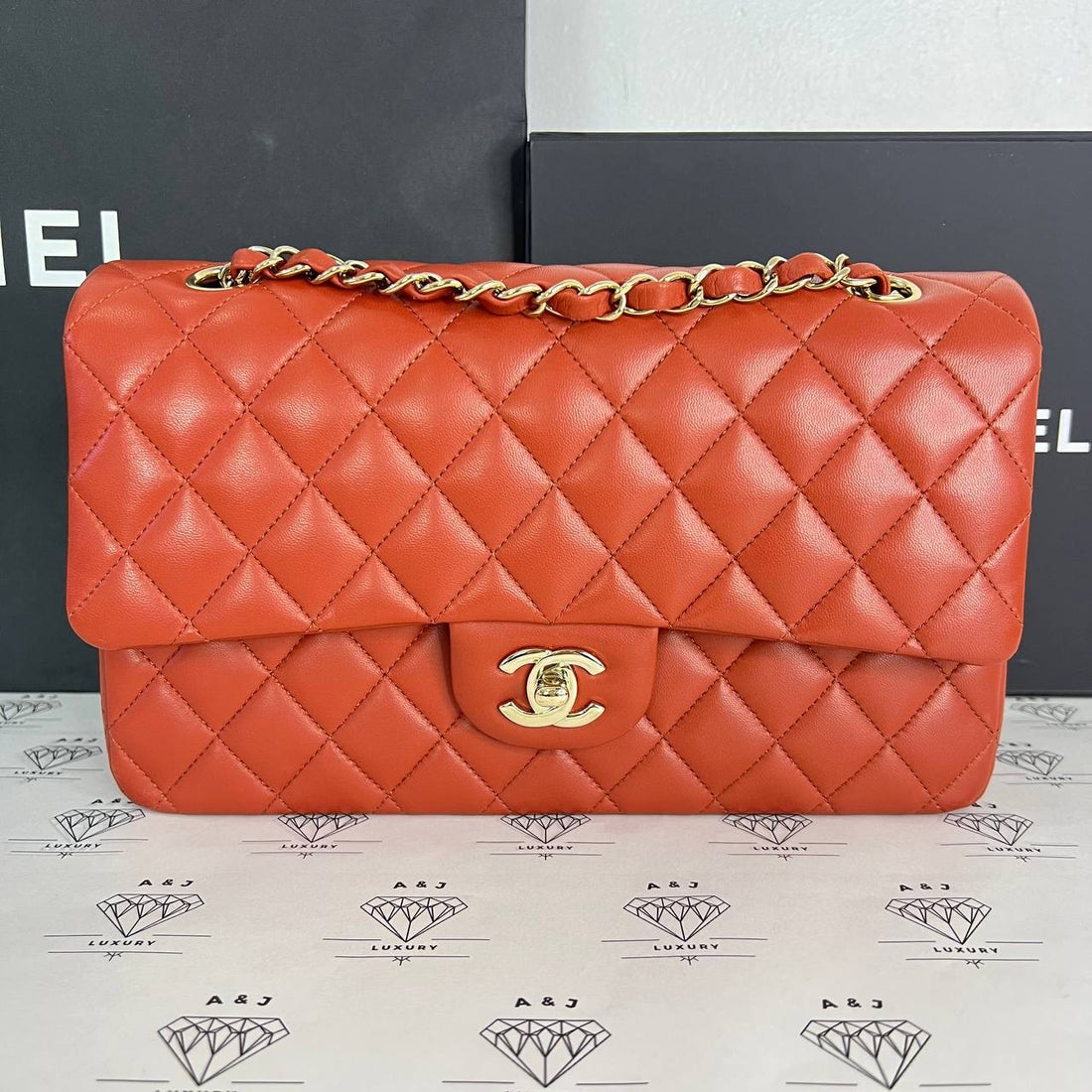[PRE LOVED] Chanel Classic Medium Double Flap in Copper Lambskin Leather Light Gold HW (microchipped)