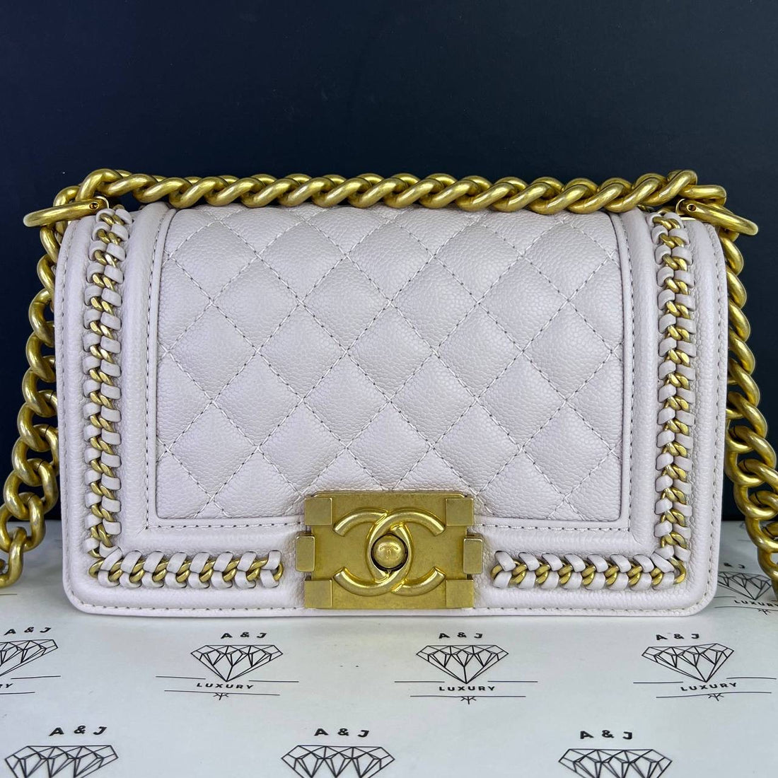 [PRE LOVED] Chanel Small Leboy Chain Around in Lilac Caviar Leather Aged Gold HW (microchipped)