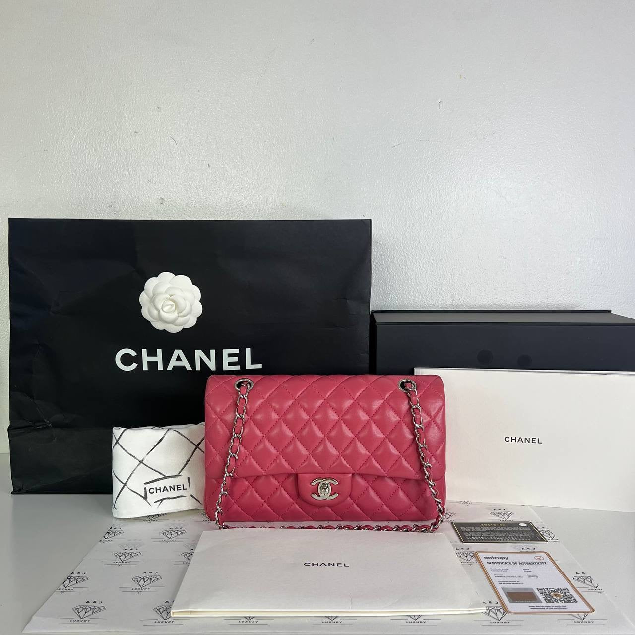 [PRE LOVED] Chanel Classic Medium Double Flap in Pink Lambskin Leather Silver HW (Series 29)