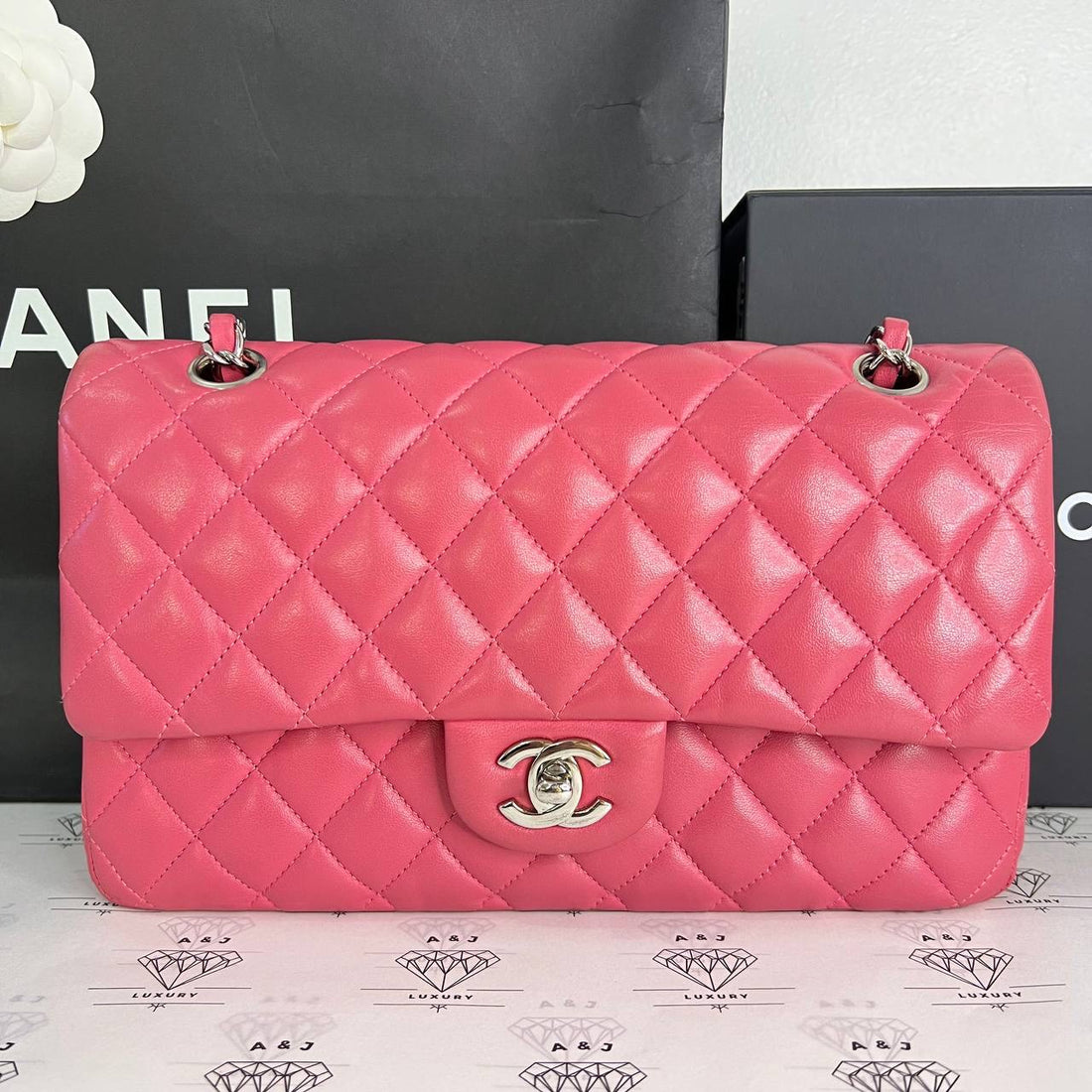 [PRE LOVED] Chanel Classic Medium Double Flap in Pink Lambskin Leather Silver HW (Series 29)