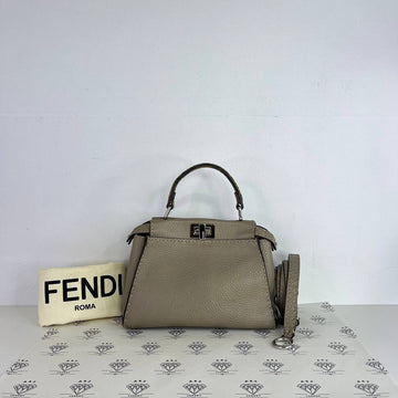 [PRE LOVED] Fendi Mini Peekaboo Selleria in Gray Grained Calfskin Leather SHW