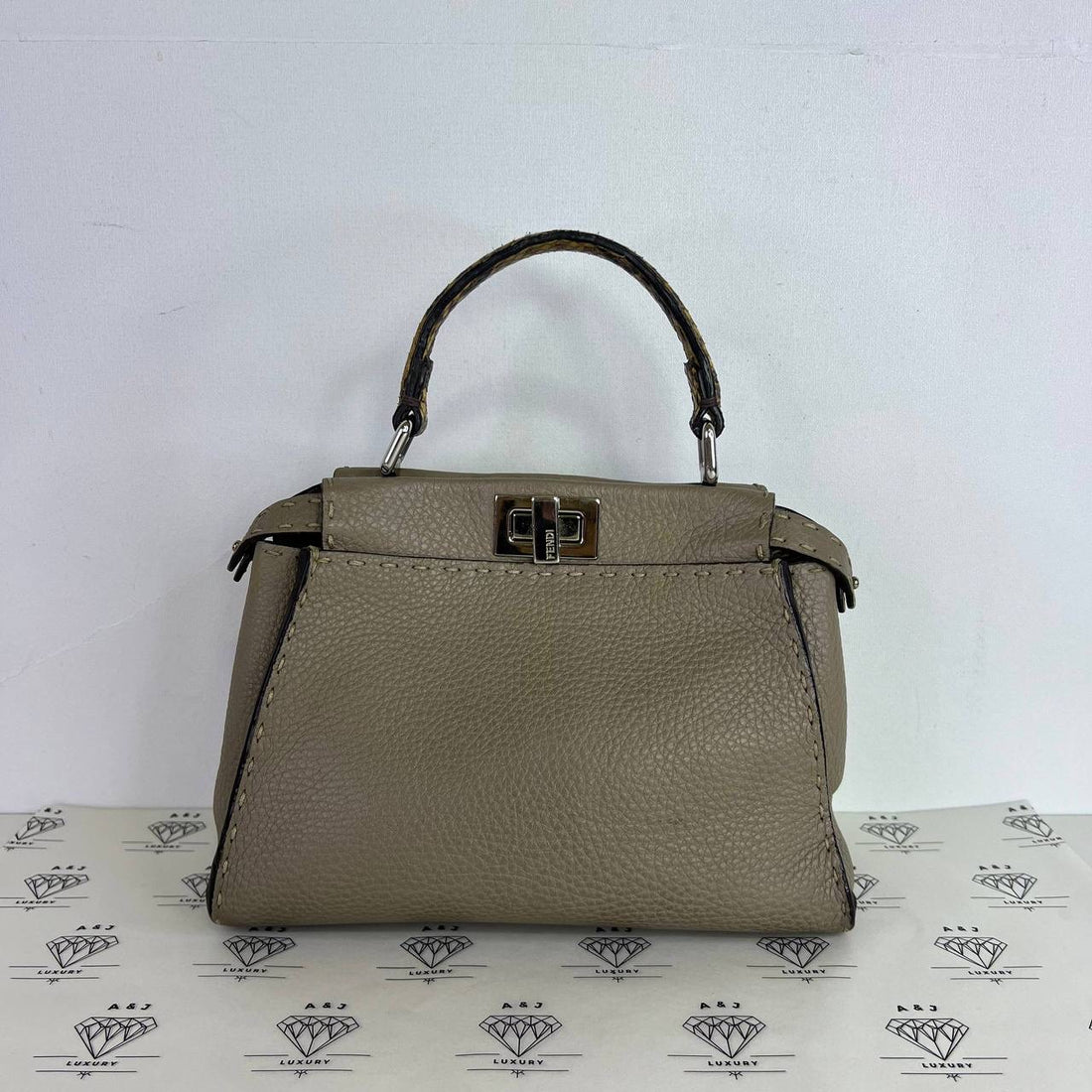 [PRE LOVED] Fendi Mini Peekaboo Selleria in Gray Grained Calfskin Leather SHW
