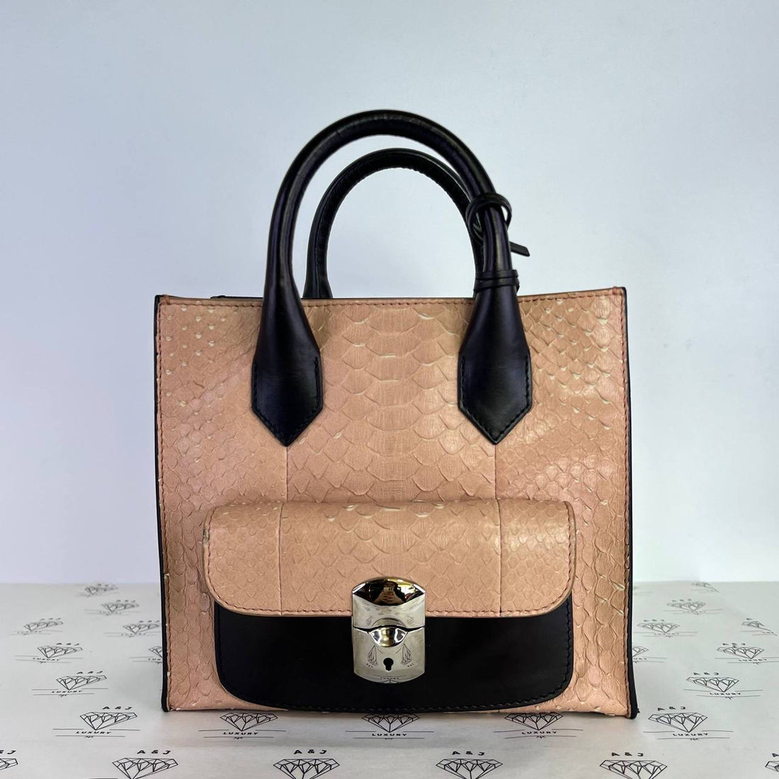 [PRE LOVED] Balenciaga Padlock All Afternoon Bag in Black and Beige Python SHW