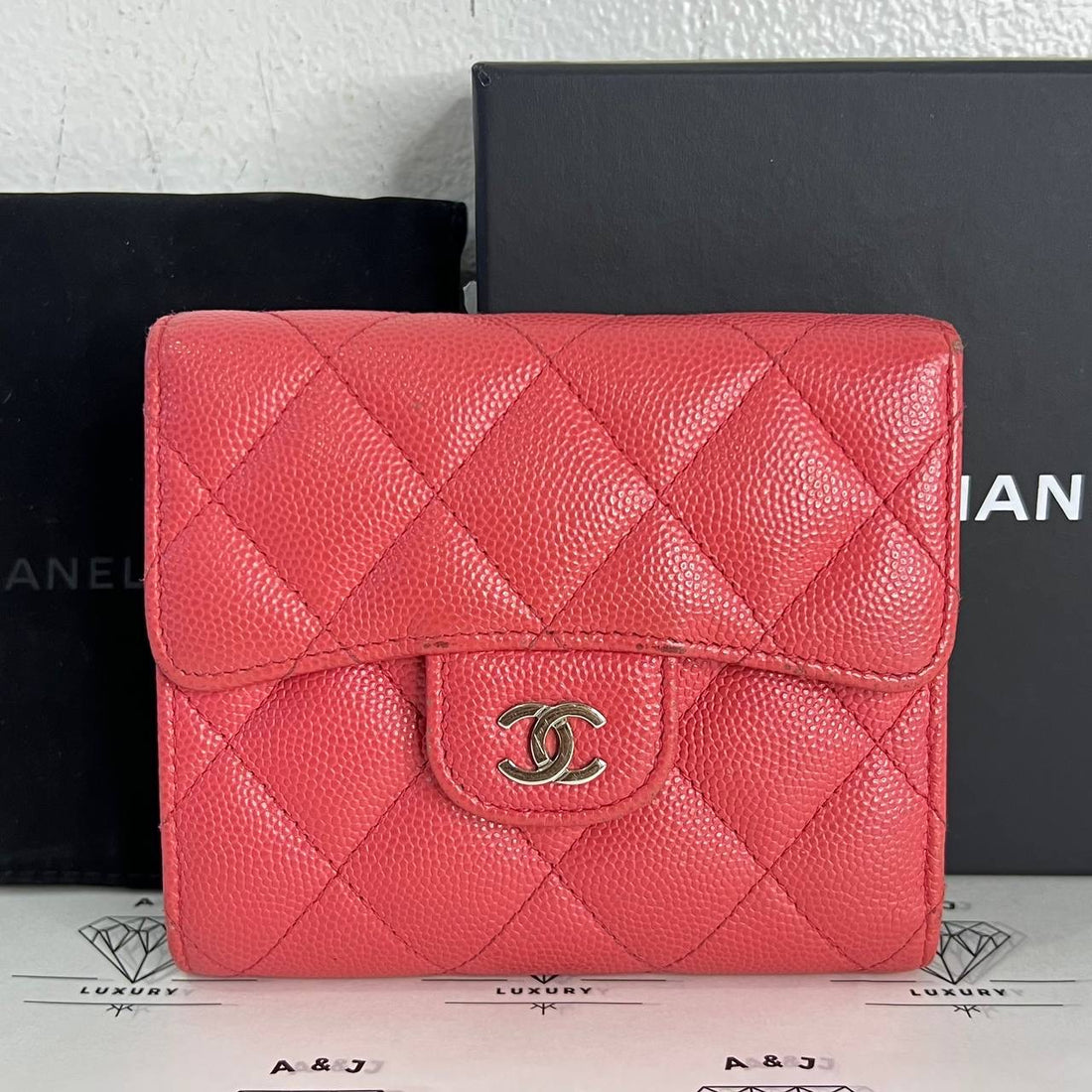 [PRE LOVED] Chanel Compact Wallet in Pink Caviar Leather SHW (Series 24)