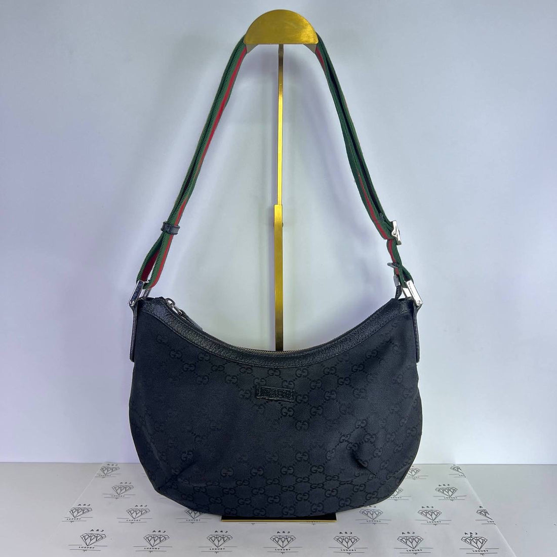 [PRE LOVED] Gucci Half Moon Shoulder Bag in Black Canvass SHW