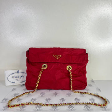 [PRE LOVED] Prada Quilted Nylon Chain Shoulder Bag in Red GHW