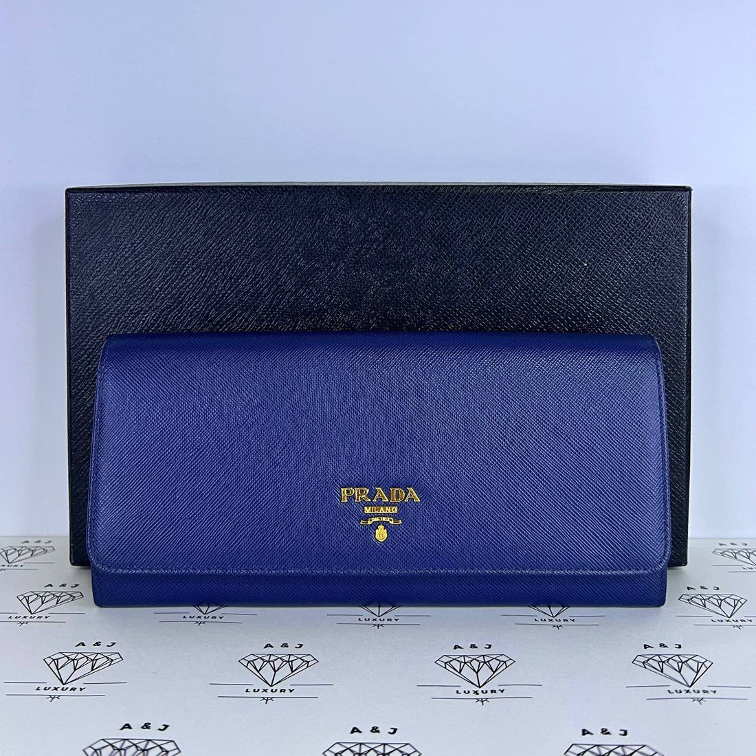 [PRE LOVED] Prada 1ML290 Saffiano Metal Wallet on Chain in Bluette GHW