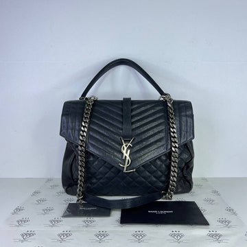 [PRE LOVED] YSL Large College in Black Tri Quilt SHW