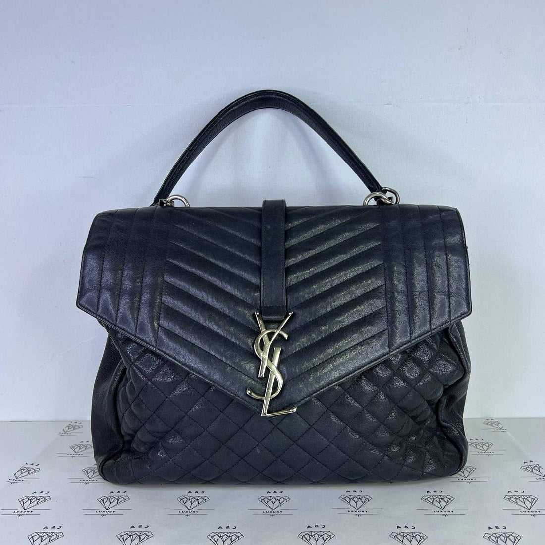 [PRE LOVED] YSL Large College in Black Tri Quilt SHW