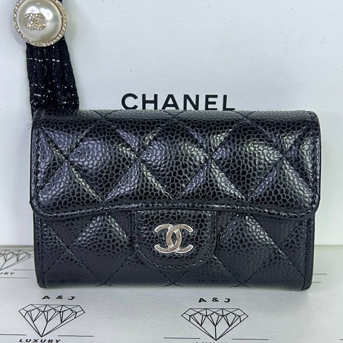 [PRE LOVED] Chanel Classic Flap Cardholder in Black Caviar Leather SHW (microchipped)