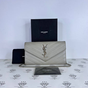 [PRE LOVED] YSL Long Flap Wallet in Gray Grain De Poudre SHW