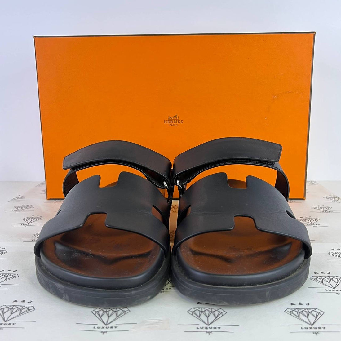 [PRE LOVED] Hermes Men's Chypre Sandals in Black Size 42.5EU