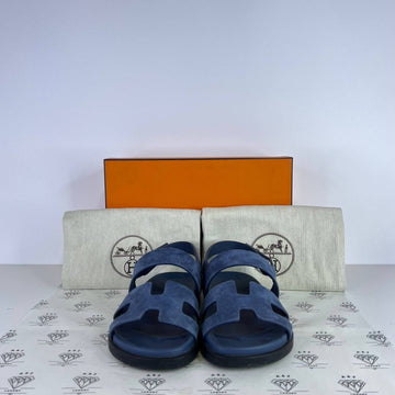 [PRE LOVED] Hermes Genius Sandals in Blue Suede Size 38.5EU