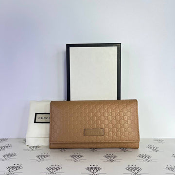 [PRE LOVED] Gucci Guccissima Long Flap Wallet in Beige GHW