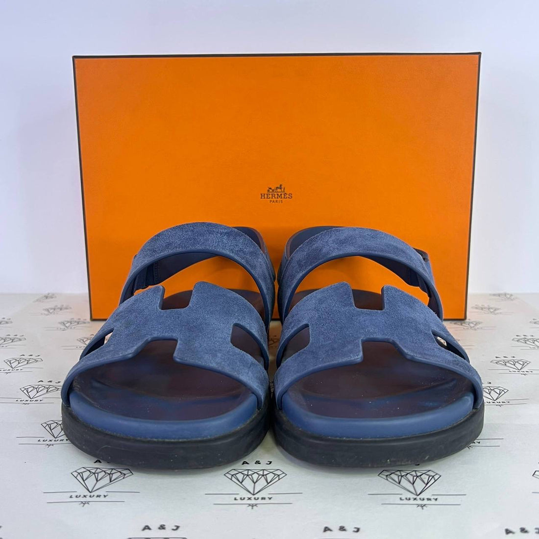 [PRE LOVED] Hermes Genius Sandals in Blue Suede Size 38.5EU