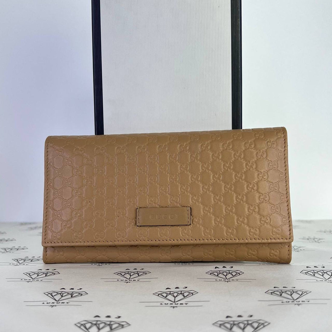 [PRE LOVED] Gucci Guccissima Long Flap Wallet in Beige GHW