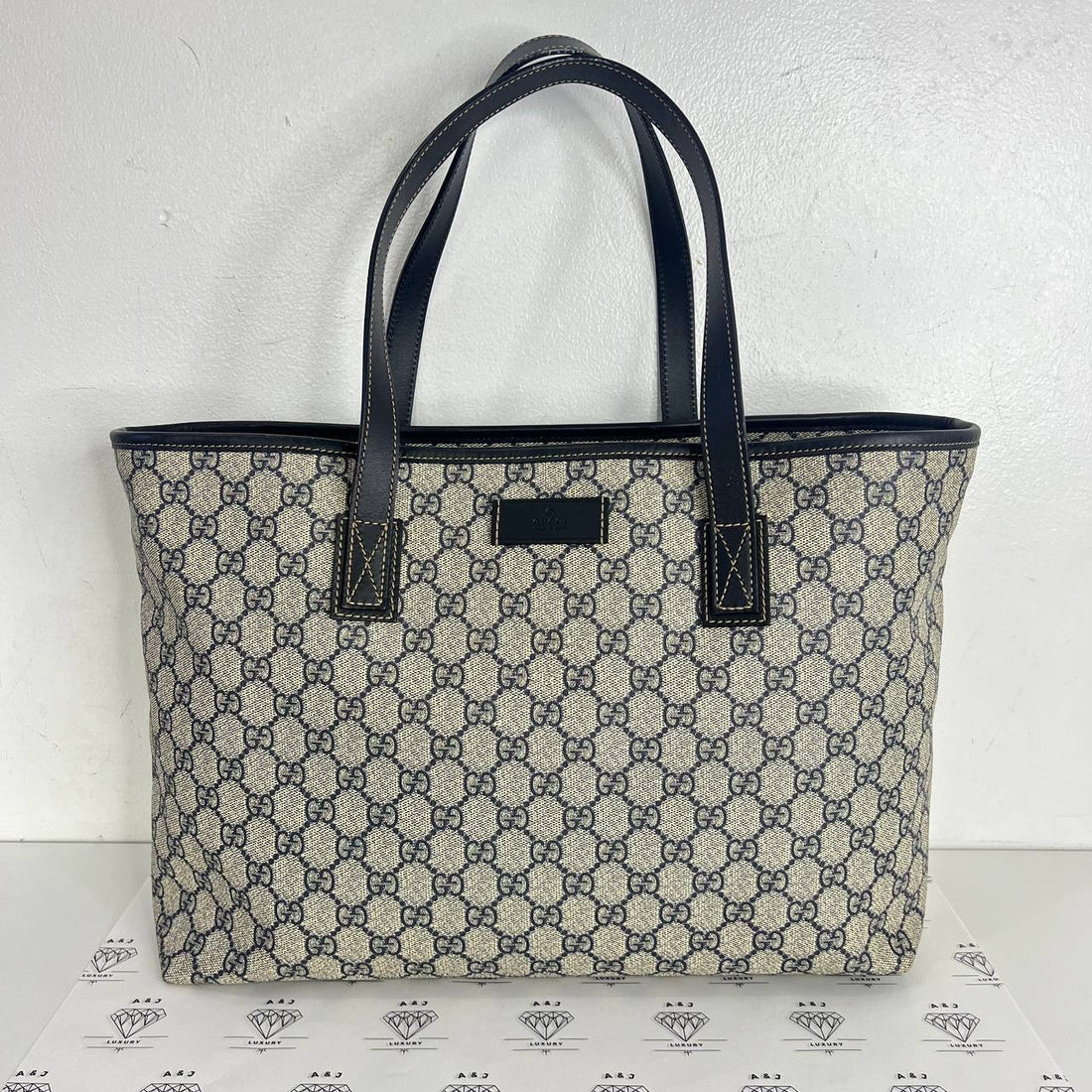 [PRE LOVED] Gucci Coated Canvass Tote with Blue Leather Trims