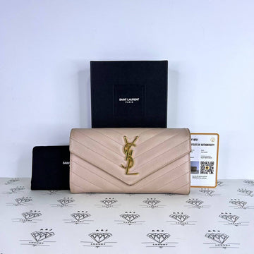 [PRE LOVED] YSL Long Flap Wallet in Light Pink Grain De Poudre GHW