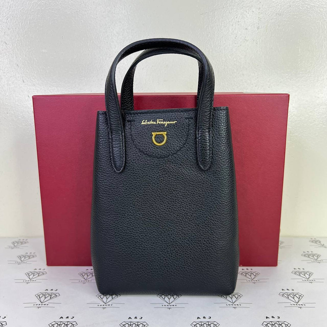 [PRE LOVED] Salvatore Ferragamo Gancini Mini Tote in Black GHW