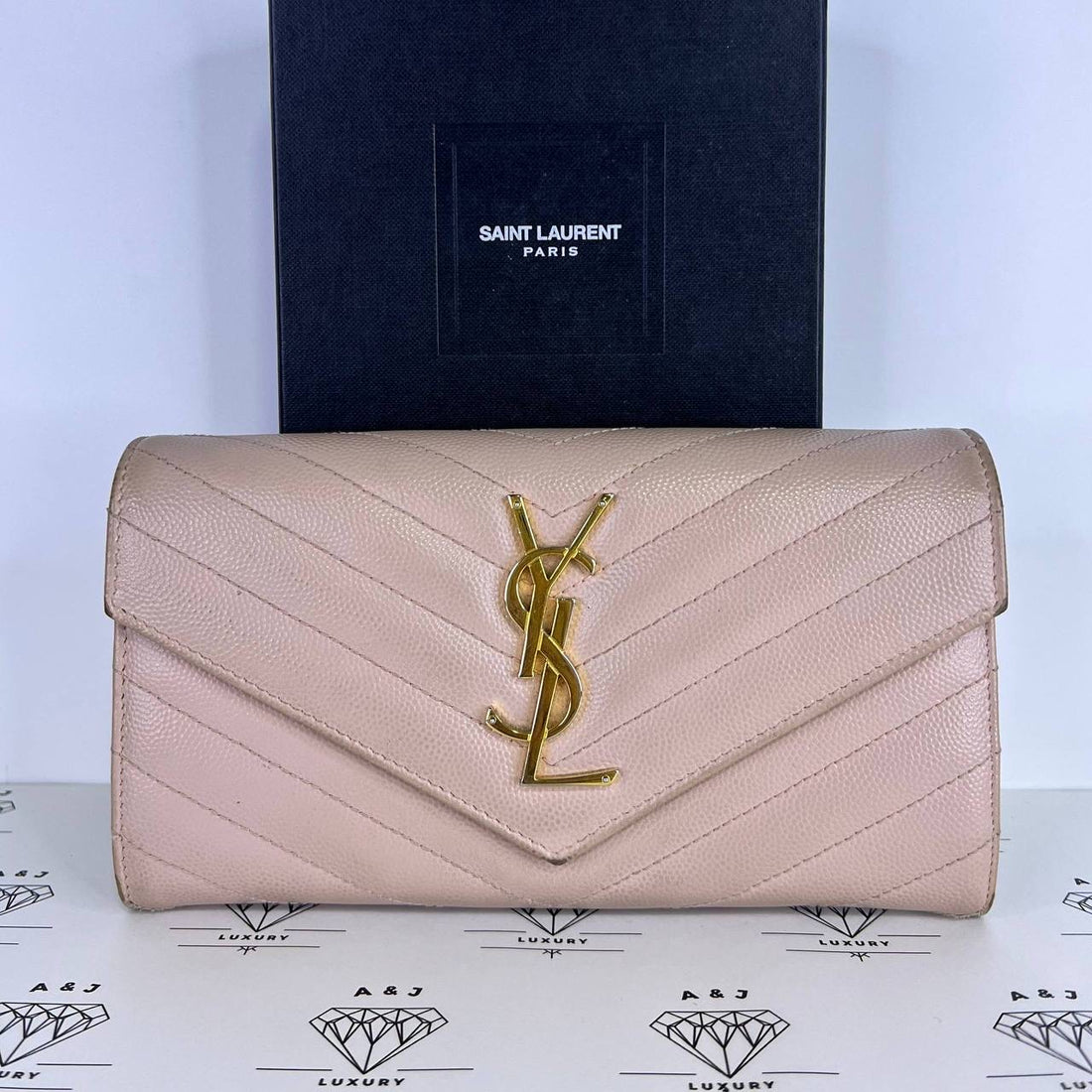 [PRE LOVED] YSL Long Flap Wallet in Light Pink Grain De Poudre GHW