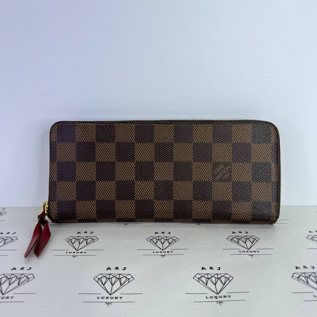 [PRE LOVED] Louis Vuitton Clemence Wallet in Damier Ebene Canvass Cerise interior (SF4129)