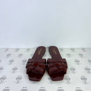 [PRE LOVED] YSL Tribute Flats in Burgundy Patent Leather Size 38EU