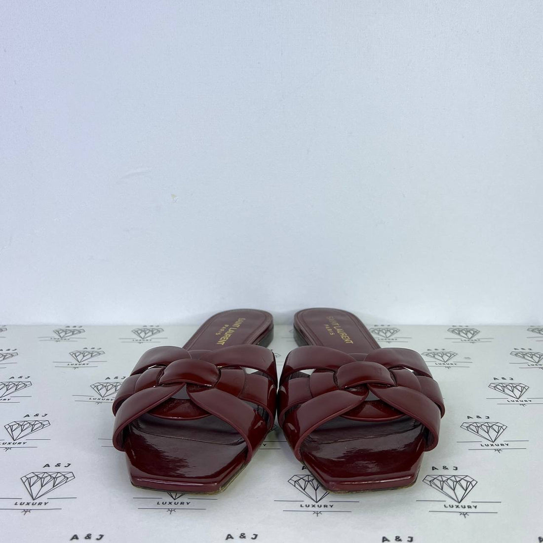 [PRE LOVED] YSL Tribute Flats in Burgundy Patent Leather Size 38EU