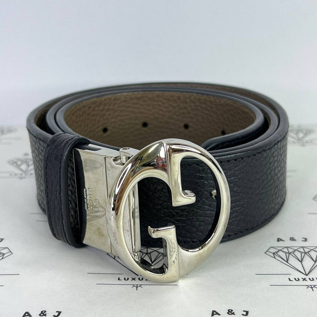 [PRE LOVED] Gucci Interlocking Belt in Black/Gray SHW Size 90