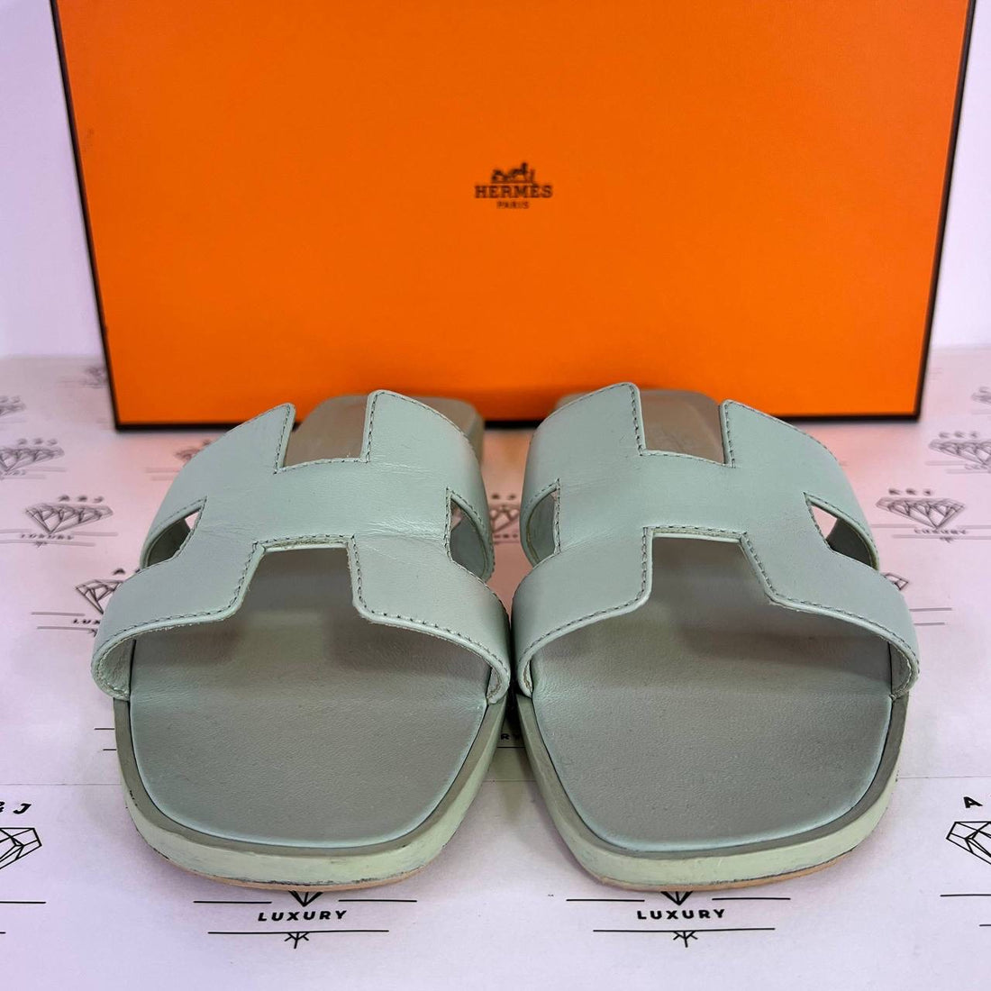 [PRE LOVED] Hermes Oran Sandals in Vert D'eau Size 36.5EU