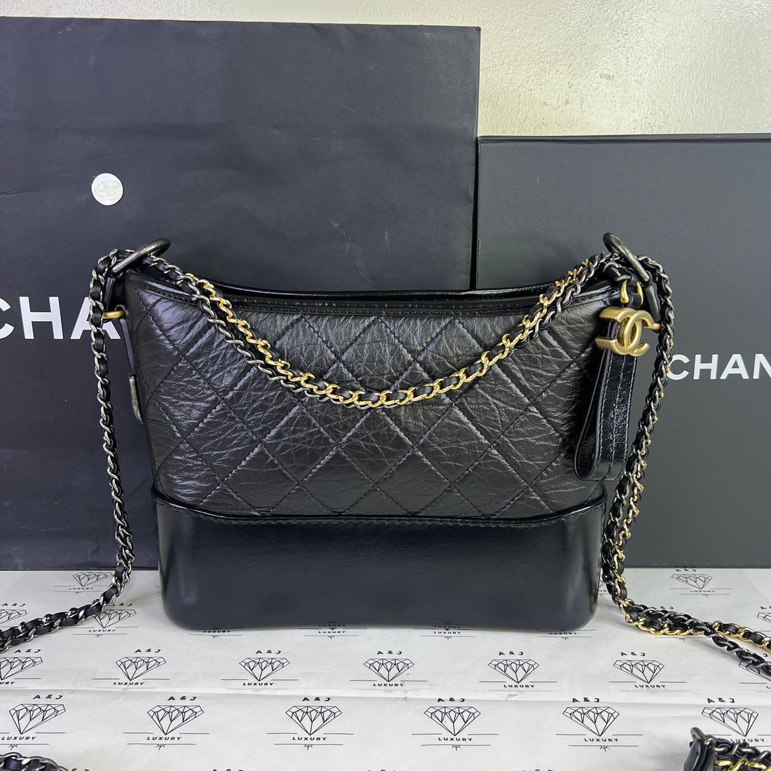 [PRE LOVED] Chanel Medium Gabrielle in Black Lambskin Leather GHW (microchipped)