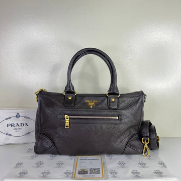 [PRE LOVED] Prada Zip Tote Bag in Brown Vitello Daino Leather GHW