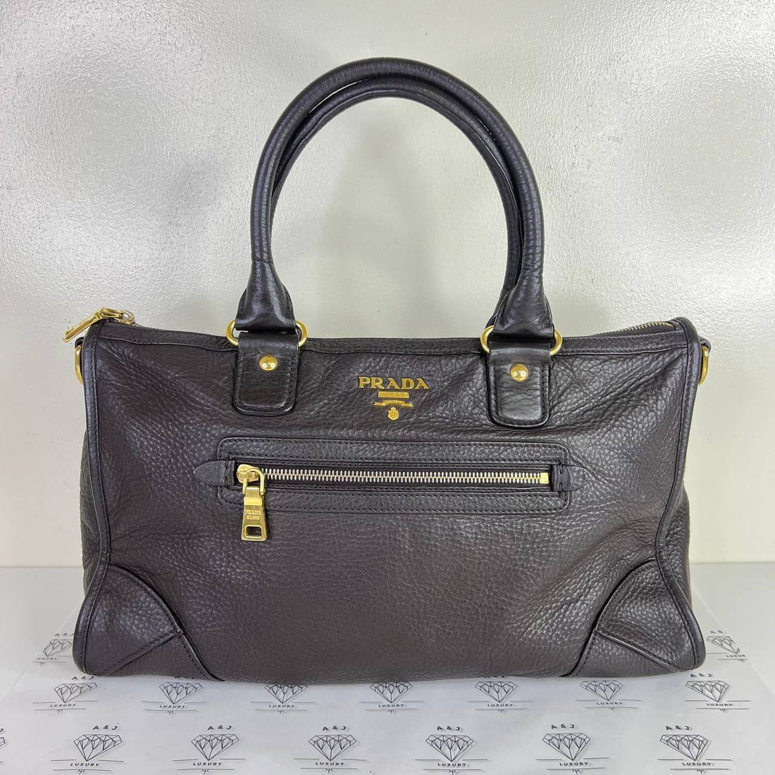 [PRE LOVED] Prada Zip Tote Bag in Brown Vitello Daino Leather GHW