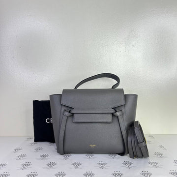 [PRE LOVED] Celine Nano Belt Bag in Gray Grained Calfskin Leather GHW
