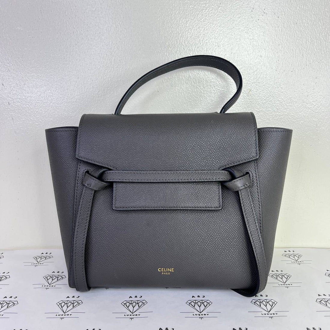 [PRE LOVED] Celine Nano Belt Bag in Gray Grained Calfskin Leather GHW